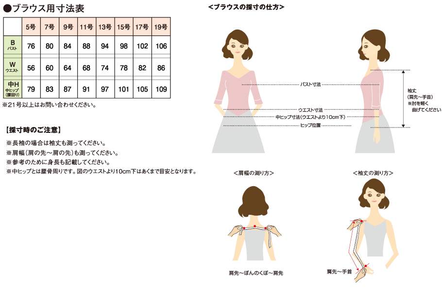 ブラウスの採寸方法